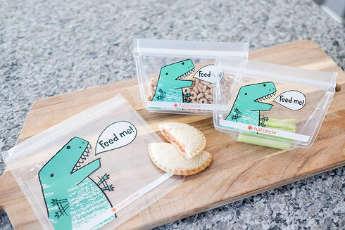 Full Circle ZipTuck Kids Reusable Plastic Food and Storage Bag, Lunch Set, Dinosaur