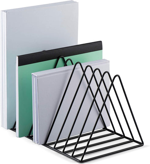 Mindspace Magazine Rack Desk Organizer, File Holder for Desk | Modern Office Organizer, Triangle Book Holder, Desk Folder Organizer, Desktop File Sorter | Wire Collection, Black