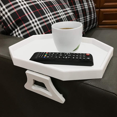 Sofa Armrest Clip Tray Table, Couch Drink Snack Remote Control Holder (White)