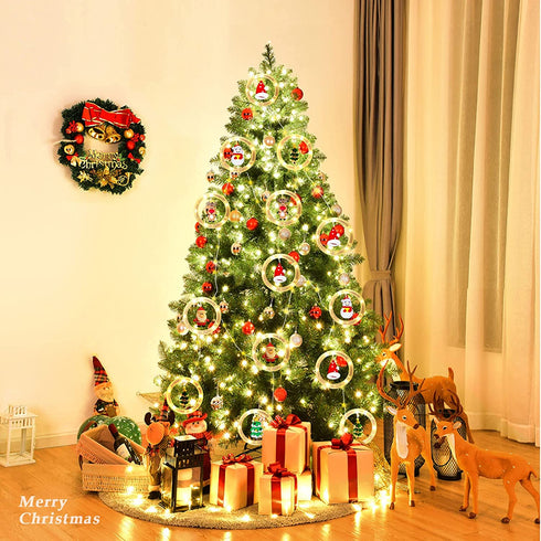 Christmas Window Lights, 120LED 18ft Curtain Fairy String Lights with 10 Santa Claus Ornaments, Christmas Tree Lights for Indoor Outdoor Wedding Party Decorations