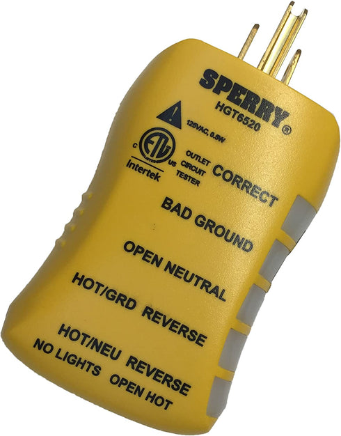 Sperry Instruments HGT6520, Stop Shock II-Single, DIY Testing-120V AC, 3 Color LED Indicator, Comfort Grip, Patented GFCI Outlet Tester, Yellow