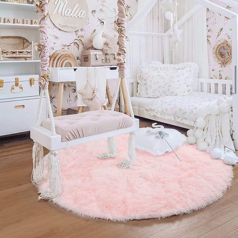 PAGISOFE Super Soft Circle Rugs for Girls Princess Castle Toddlers Play Tent 41? Diameter Circular Area Rugs for Kids Bedroom Baby Room Decor Round Shag Playhouse Carpets and Nursery Rugs (Pink)