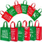 Whaline 12 Pack Christmas Non-Woven Gift Bags Christmas Tote Bags with Handles Red Green Snowflakes Xmas Tree Grocery Bag Reusable Party Treat Goodie Bags for Holiday Party Favors, 12.2" x 9.8" x 4.5"