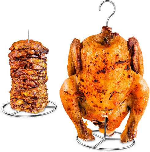 6 Pieces Stainless Steel Vertical Skewer Set, (2x15''Skewers,2x9˜™Spikes& 2x6.25˜™Bases), Multifuntion Barbecue Spike& Poultry Hanger Set for Webber,Bronco, Pit Barrel,Green Egg Smoker,etc