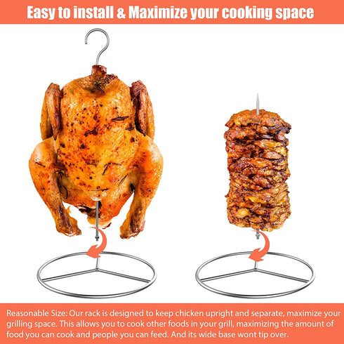 6 Pieces Stainless Steel Vertical Skewer Set, (2x15''Skewers,2x9˜™Spikes& 2x6.25˜™Bases), Multifuntion Barbecue Spike& Poultry Hanger Set for Webber,Bronco, Pit Barrel,Green Egg Smoker,etc