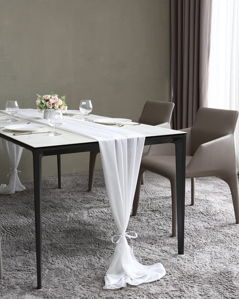 ICOSHOW 2 Pieces 10ft White Chiffon Table Runners 29 x 120 Inches Sheer Romantic Wedding Party Runner for Bridal Shower Baby Shower, Birthday Party