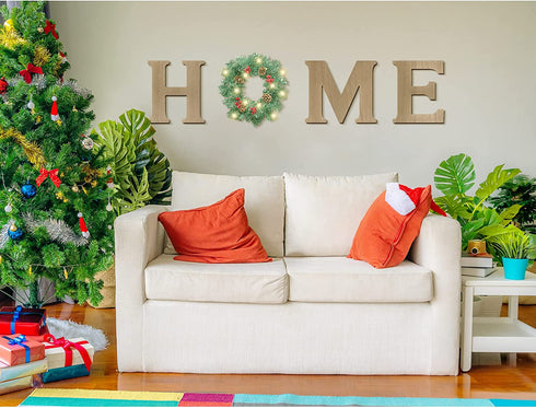 SY Super Bang Prelit Christmas Home Sign Decorations, Rustic Wall Sign Letter with Artificial Christmas Wreath, for Farmhouse Porch Home Office Holiday Decor - Indoor, Wooden.