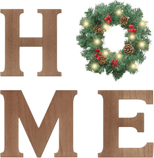 SY Super Bang Prelit Christmas Home Sign Decorations, Rustic Wall Sign Letter with Artificial Christmas Wreath, for Farmhouse Porch Home Office Holiday Decor - Indoor, Wooden.