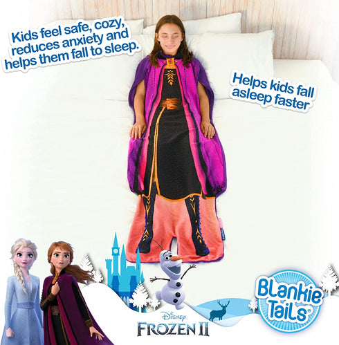 Blankie Tails | Disney Frozen Wearable Blanket - Frozen Disney Movie Double Sided Soft Disney Blanket Minky Fleece Blanket (56'' H x 30' W (Kids Ages 5-12), Frozen 2 - Anna Dress)