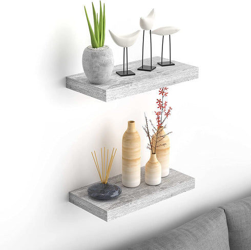 Under.Stated Floating Wall Shelves, 16 Wall Mounted Hanging Shelf Set for Living Room, Office, Kitchen, Bathroom &, Perfect Home Room Wall Decor, Rustic Pattern Designed (Rustic Whitewash 16")
