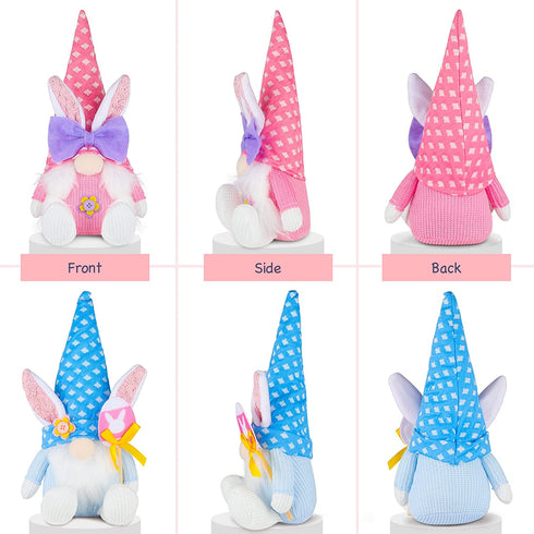 2PCS Bunny Easter Gnome Plush Easter Decorations Handmade Rabbit Dolls Easter Gifts for Kids Elf Home Ornaments for Living Room Easter Table Decor Spring Holiday Decor 14 Inches Pink and Blue