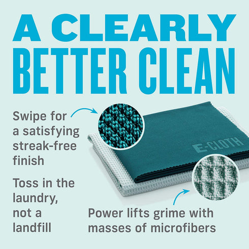 E-Cloth Window Cleaning Kit, Premium Microfiber Glass and Window Cleaner, Great for Shower Glass Doors, Indoor & Outdoor Windows and Car Windshield, Washable and Reusable, 100 Wash Guarantee, Green