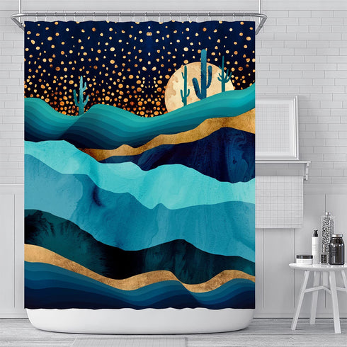 Moon Starry Shower Curtain Tropical Plant Abstract