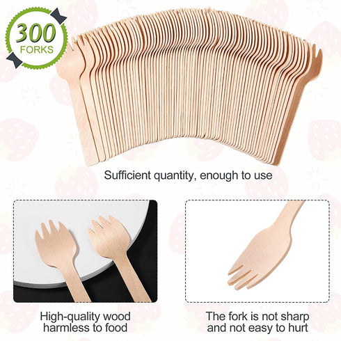 300 Pieces Wooden Mini Forks Bamboo Forks Wooden Forks Disposable Small Sporks Bulk Appetizer Forks Bamboo Cutlery Mini Utensils Cake Fork for Carnival Birthday Party Supplies, 4 Inches