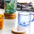Clear&Colorful Double Walled Glass Coffee Mug with Lid (9oz), Candiicap Insulated Coffee Mug with Handle for Hot&Cold Drink, Clear Glass Cup for Latte, Cappuccino, Tea, Beer (9oz/Set of 2, Blue)