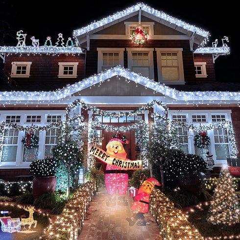LJX Christmas Lights Outdoor Decorations Icicle Lights 32.8Ft 400LED 8 Modes Connectable Christmas String Lights for Holiday Christmas Wedding Party House Garden Bedroom Indoor Decoration Cold White