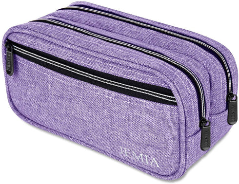 JEMIA Multi Compartments Collection 3 Independent Zipper Compartments Pencil Case (Purple, Polyester)