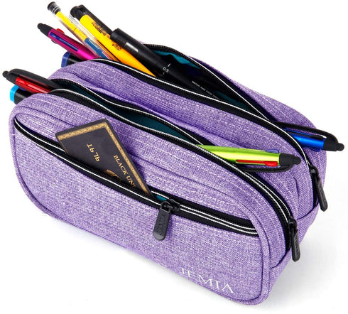 JEMIA Multi Compartments Collection 3 Independent Zipper Compartments Pencil Case (Purple, Polyester)