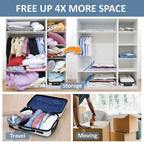 12 Pack Vacuum Storage Bags, Space Saver Bags (2 Jumbo/2 Large/2 Medium/2 Small/4 Roll) Compression Storage Bags for Comforters and Blankets, Vacuum Sealer Bags for Clothes Storage, Hand Pump Included