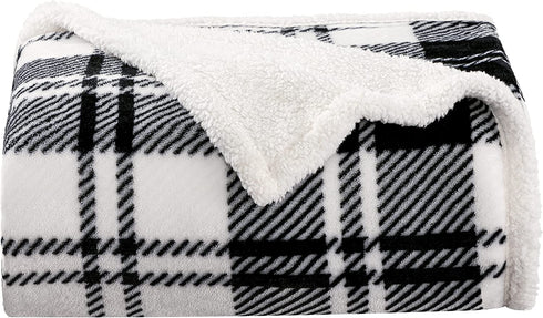 HBlife Sherpa Buffalo Plaid Christmas Throw Blanket for Couch 50X60 Inches, Super Cozy Fuzzy Fleece Warm Plush Holiday Decorative Cabin Blankets and Throws, Black and White