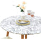Rally Home Goods Indoor Outdoor Patio Round Fitted Vinyl Tablecloth, Flannel Backing, Elastic Edge, Waterproof Wipeable Plastic Cover, White Marble Pattern for 5-Seat Table of 36-42’’ Diameter