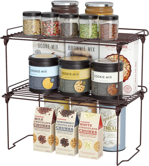 HapiRm Stackable Cabinet Shelf Kitchen Cabinet Organizers and Storage,Kitchen Pantry Shelves Organizer,Safety guardrail Kitchen Counter Bedroom Bathroom Accessories,Stainless Steel,2 Pack,Bronze