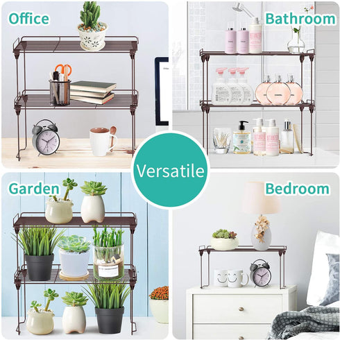 HapiRm Stackable Cabinet Shelf Kitchen Cabinet Organizers and Storage,Kitchen Pantry Shelves Organizer,Safety guardrail Kitchen Counter Bedroom Bathroom Accessories,Stainless Steel,2 Pack,Bronze