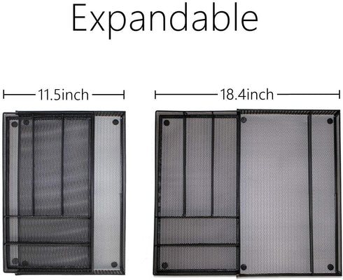 JANE EYRE Sturdy Utensil Drawer Organizer, Cutlery Tray, Silverware/Flatware Storage Divider for Kitchen, Mesh Designing with Non-slip Rubber Feet (Black)