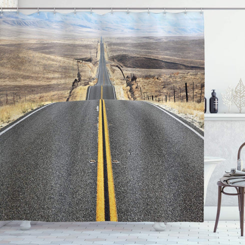Ambesonne Landscape Shower Curtain, Pacific Coast Highway on The Road Trip to Endless Desert Western Photograph Wilderness, Cloth Fabric Bathroom Decor Set with Hooks, 69" W x 84" L, Grey Yellow