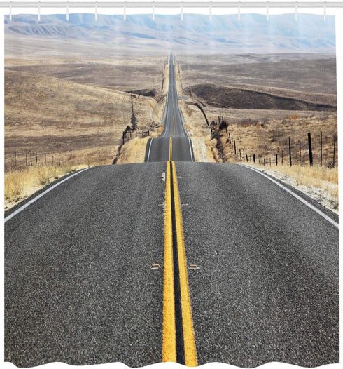Ambesonne Landscape Shower Curtain, Pacific Coast Highway on The Road Trip to Endless Desert Western Photograph Wilderness, Cloth Fabric Bathroom Decor Set with Hooks, 69" W x 84" L, Grey Yellow
