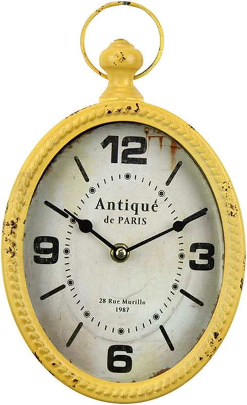 Yellow 12 Inch Wall Clock European Retro Design Oval-Shaped Old-Fashioned Wall Clock Retro Craftsmanship Wall Clock Suitable for Public Areas in Living Room Kitchen Office Space Wall Clock
