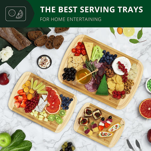 Bamboo Cutting Boards for Kitchen - Wooden Cutting Board Set, Chopping Board Set - Wood Cutting Board Set - Bamboo Cutting Board with Juice Groove | Large Serving Tray Holder ( Set of 3)