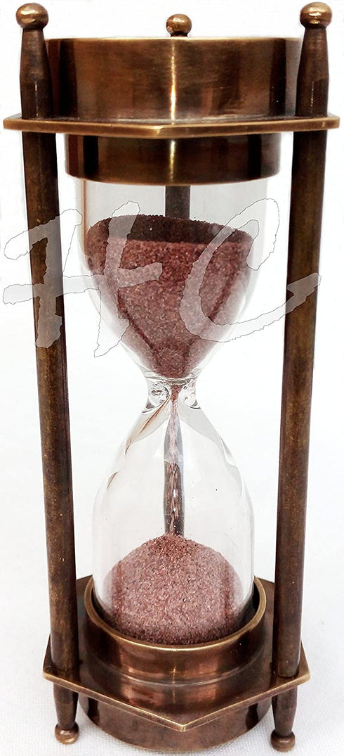 5" DECORATIVE BRASS SAND TIMER HOURGLASS WITH ANTIQUE MARITIME BRASS COMPASS