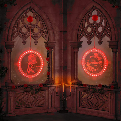 Valentine's Day Lighted Window Decorations, 8.2 inch Valentines Window Lights Battery Operated, Backdrop String Lights for Windows Bedroom Party Holiday Wall Decorations (Rose Style)