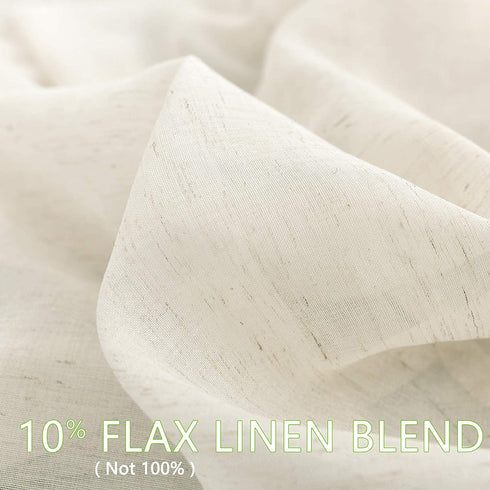 FMFUNCTEX Linen-Blend Sheer Curtains for Living Room 63-inch Long Vintage Flax Window Drapes for Farmhouse Bedroom Rod Pocket 52" Wide Set of 2 Natural