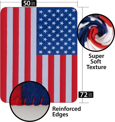 American Flag Throw Blanket - Plush Polyester Fleece United States Blanket, American Flag Home Decor for Veterans - 50"x60"
