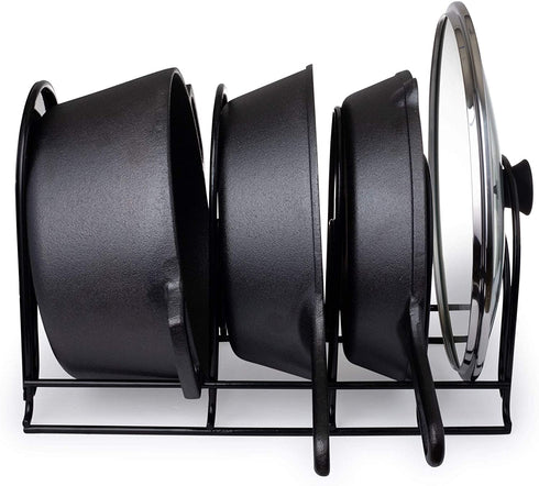 Heavy Duty Pan Organizer, Extra Large 5 Tier Rack - Holds Cast Iron Skillets, Dutch Oven, Griddles - Durable Steel Construction - Space Saving Kitchen Storage - No Assembly Required - Black 15.4-inch