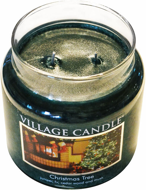 Village Candle Christmas Tree Large Glass Apothecary Jar Scented Candle, (26oz), Green