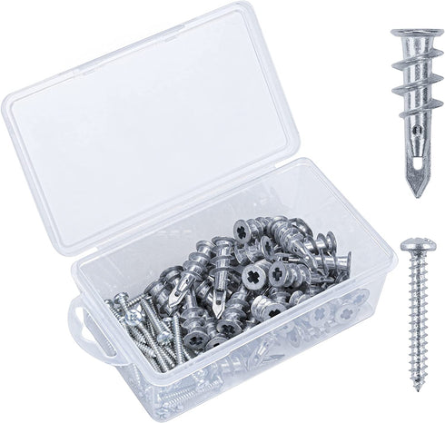 KURUI #8 Zinc Self-Drilling Drywall Anchors, 60PCs Hollow Metal Wall Anchors and Screws Kit, 30 Heavy Duty Anchors + 30#8 x 1-1/4'' Screws, 50-75LB Hanging and Mounting