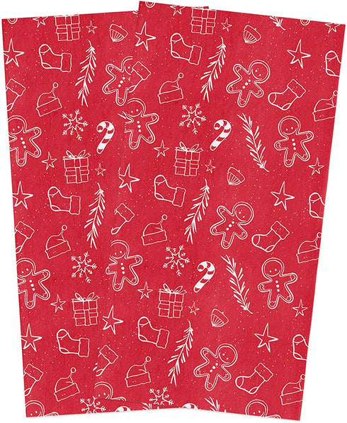 HELLOWINK Christmas Gingerbread Man Microfiber Kitchen Towels with Hanging Loop, Super Absorbent&Machine Washable Dish Towels Hand Towels for Home Kitchen Bars, 18 x 28 Inches, Red