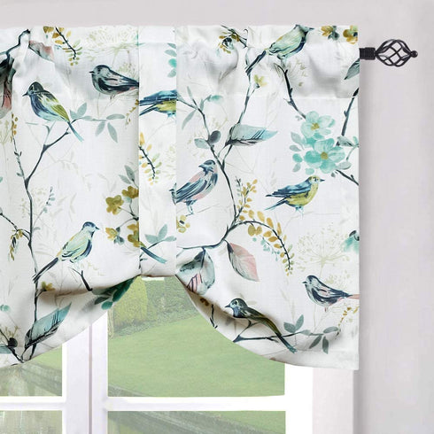Leeva Valances Tie Up Small Curtains and Valance for Living Room, Rod Vintage Tie-up Swag Valance Half Windows Treatment for Kid's Room, One Panel, 52X18 Inch, Green