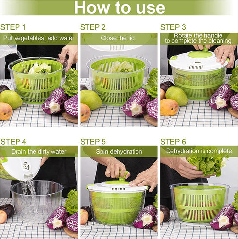 PTNITWO 5L Salad Spinner Large, Lettuce Spinner Dryer With Comfortable Handle, Safe Locking Lid and Non-slip Base, BPA Free, Vegetable Washer with Bowl for Cleaning and Drying Salad Greens and Fruit