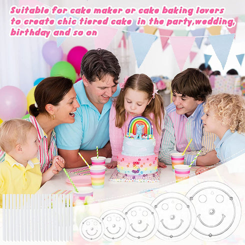 Aufind 45 PCS Plastic Cake Dowel Rods Set, 20 White Plastic Cake Sticks Support Rods with 5 Cake Separator Plates for 4, 6, 8, 10,12 Inch Cakes and 20 Clear Cake Stacking Dowels for Tiered Cakes