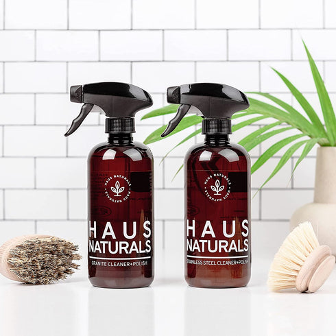 HAUS Naturals Granite Cleaner and Polish - Clean and Protect All Your Stone Surfaces. Eco-Friendly, Kids-Friendly, Animal-Friendly. Large Microfiber Cloth Included. 16 oz