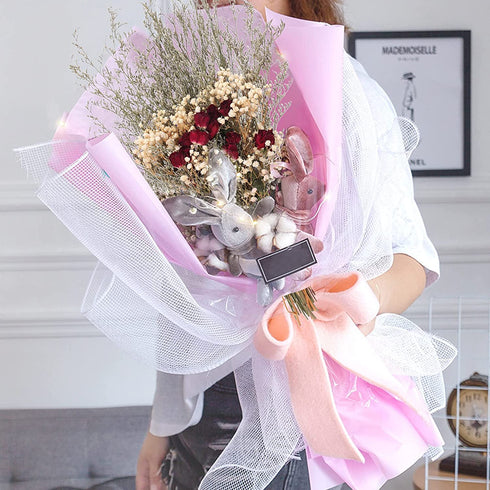 XYXCMOR Natural Dried Flowers Bouquet Real Touch Dried Roses with Stems Dried Baby's Breath Flowers with Dried Lavender Bundles for Wedding Home Farmhouse Table Centerpieces Vase Filler Decor