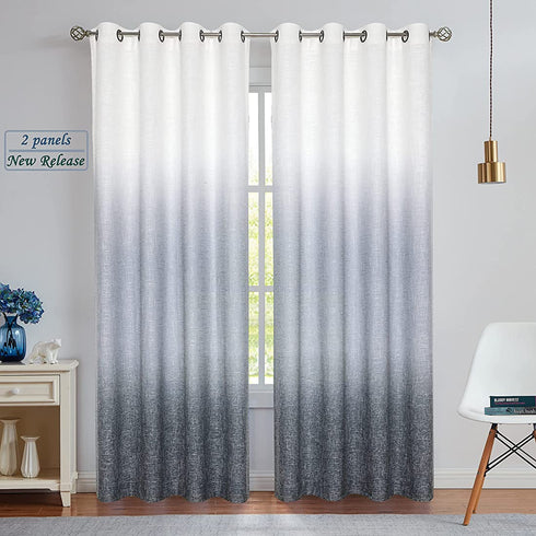 WEST LAKE Ombre Window Curtains 84 Inches Long Semi Sheer Gradient Curtain Panel Rayon Blend Fabric Drapes Grommets Treatments for Living Room Bedroom White to Navy 50" Wx84 L,2 Panels