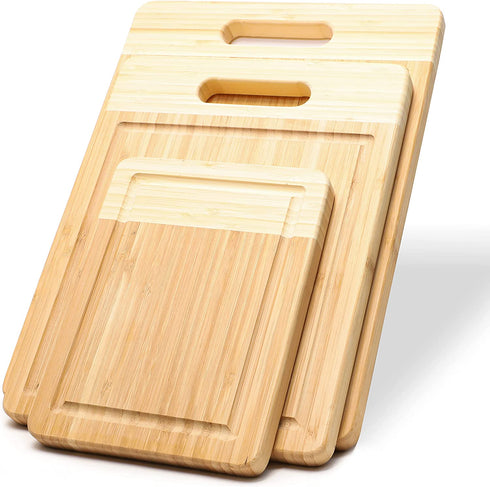 K BASIX Bamboo Cutting Board with Juice Groove 3 Pcs, Organic Wood Cutting Board for Kitchen, Chopping Board for Meat Cutting Board , Wooden Cutting Board for Veggies