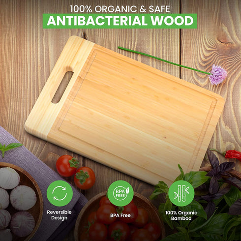 K BASIX Bamboo Cutting Board with Juice Groove 3 Pcs, Organic Wood Cutting Board for Kitchen, Chopping Board for Meat Cutting Board , Wooden Cutting Board for Veggies