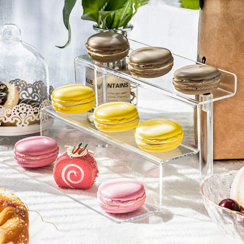 YestBuy 2 Pack Clear Acrylic Risers Display Stand for Pop Figure, 3 Tier Cupcake Stand, Dessert Display Stand for Display Or Collections (6"×9")