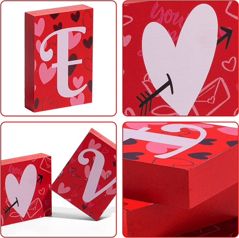 JOYIN Valentines Day Table Decoration LOVE Wooden Blocks Love Signs, Home Decoration LOVE Letter Signs, Freestanding Table Sign Home Accent for Girlfriend Wife Party Wedding Birthday Graduation Decor (Red)